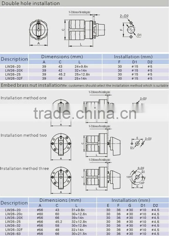 Selector switch LW26-20 Double hole installation (CE Certificate)