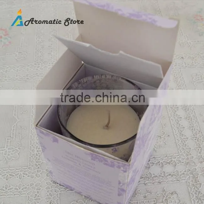 soybean wax candle in decal glass jar
