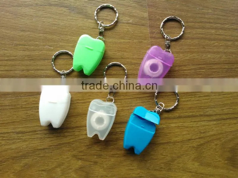 Teeth shape promotional cheap and colorful dental floss keychain