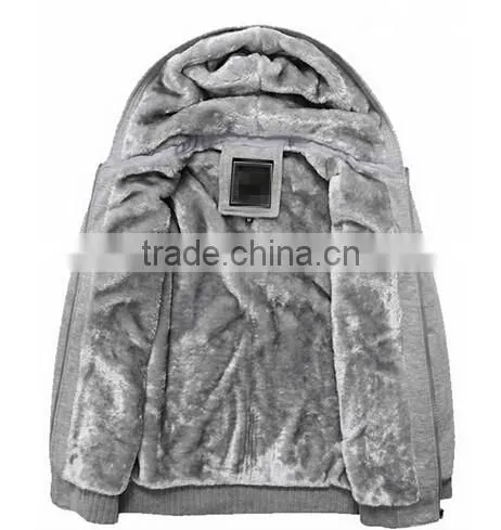 New Thick Velvet Hooded Zip Coat Hoodies men winter jackets