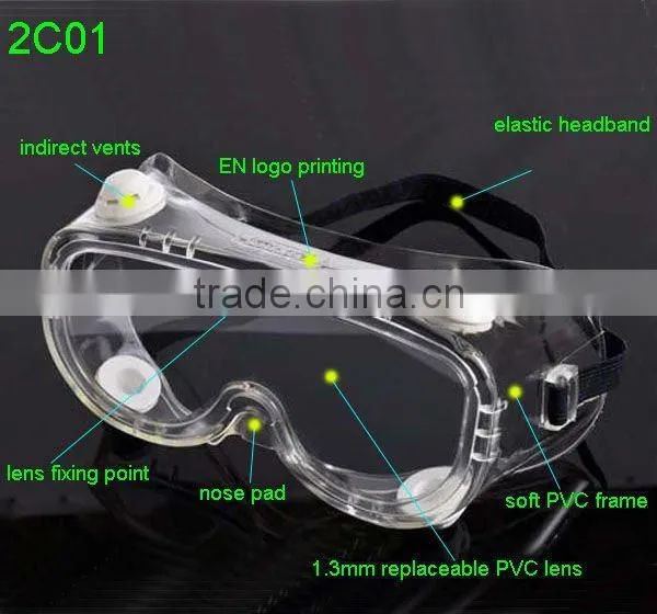 2016 cheap medical safety goggles Surgical CE standard safety goggles wide vision surgical & working PVC safety goggles for sale