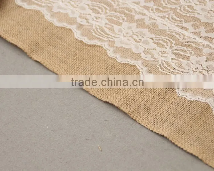 30*275cm Extra Large Burlap Tablecloth With Lace,Jute Burlap Trimming For Decoration