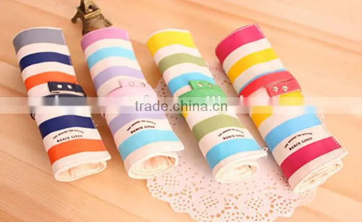 Newest stripe printing roll up school pencil case made in china