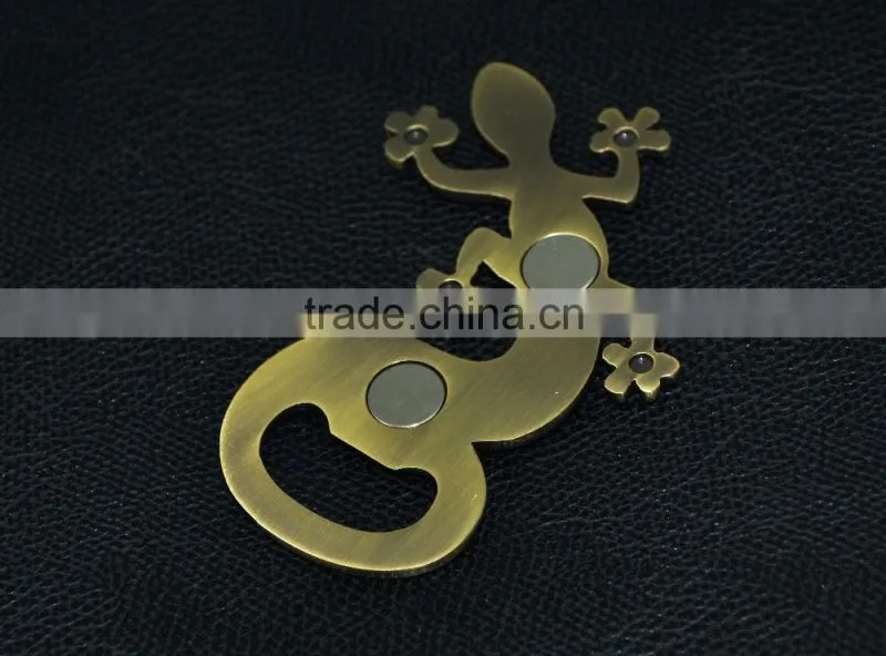 Structural disabilities antique bronze animal metal fridge magnet bottle opener (gecko)