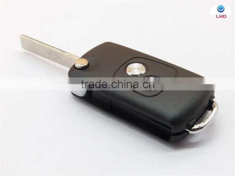 Hot sale Peugeot 407 2 buttons flip remote key shell with groove blade for cars