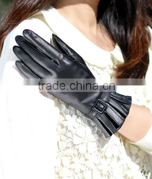 women lace decorated real leather fashion glove