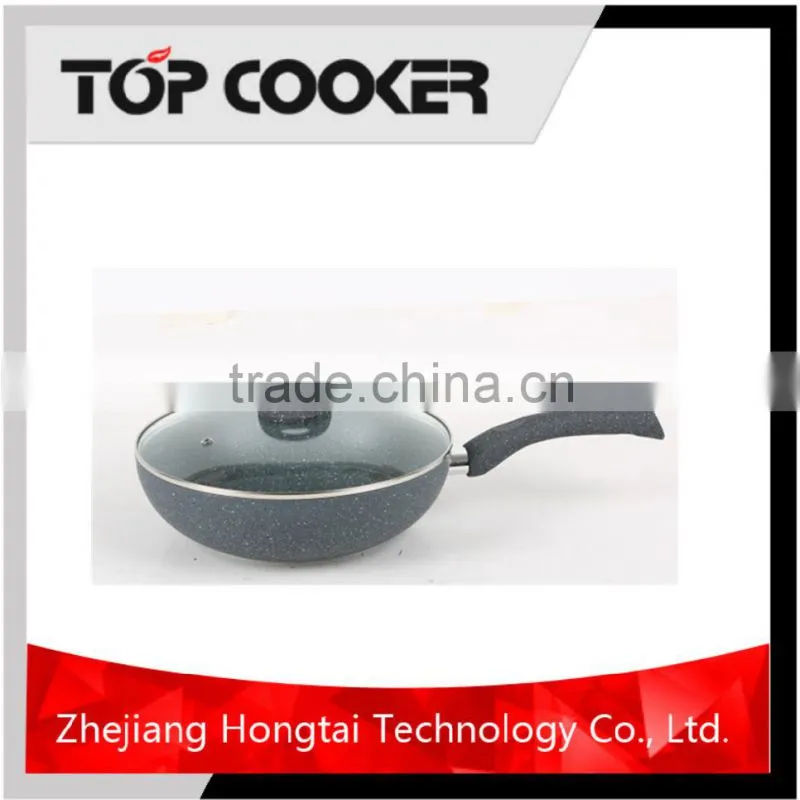 Pressed aluminum marble coating pan wok with lid