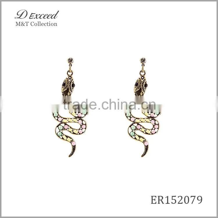 2016 Hot New Designs Vintage Jewellery Earrings Bohemian Style Snake Gold Plating Drop Earrings