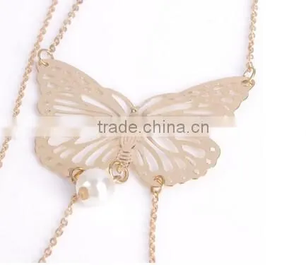 2016 Sexy Women Back Butterfly Pearl Water Drop Alloy Body Belly Chian