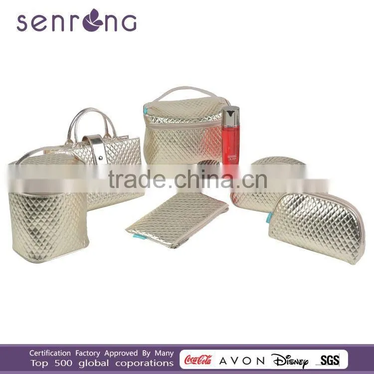 OEM ! High quality gloss gold PVC with zipper cosmetic pouch handbag for promotion