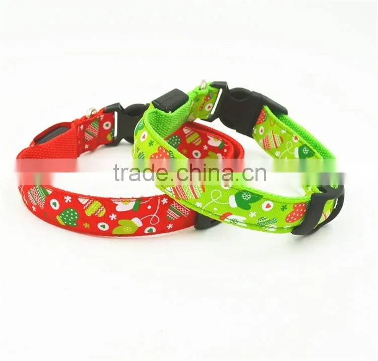 Night Light Nylon Adjustable Pet Dog Collar Lovely Christmas Flashing LED Safety Puppy Supplies