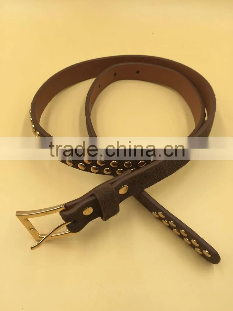 sued effect belt with gold color rivets