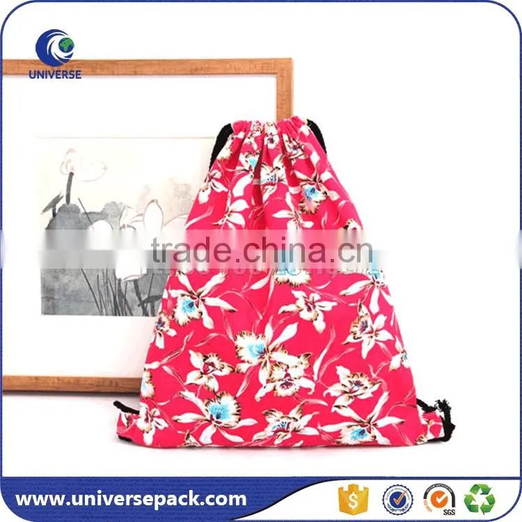 Promotional white cotton backpack bag with drawstring for shoes