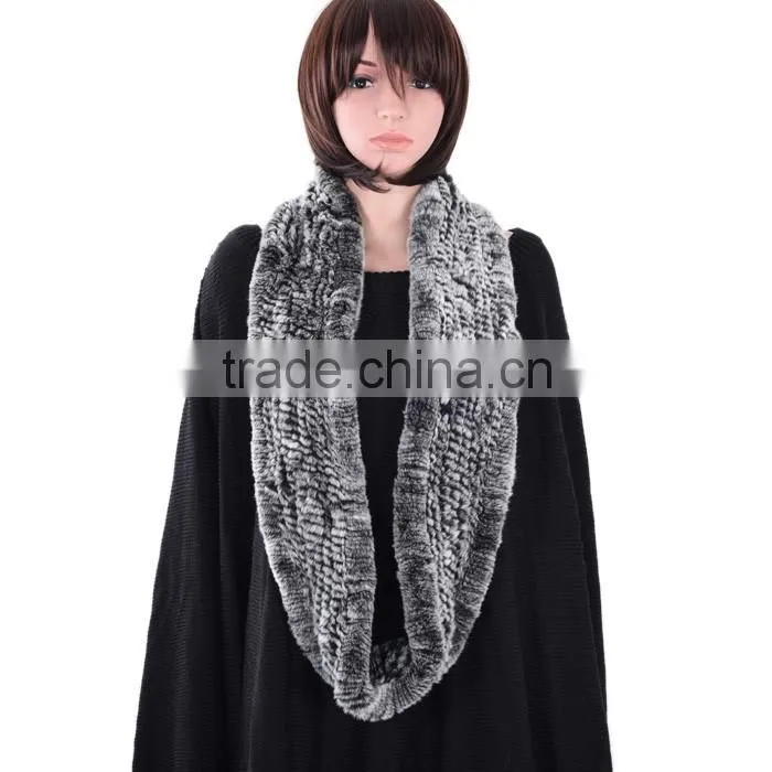 Rex rabbit knitted fur scarf winter fur scarf hand knit fur scarf KZ160045