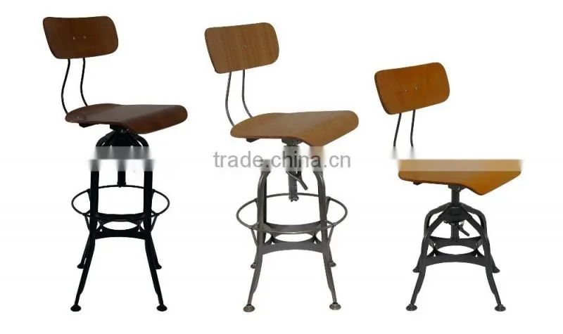 Vintage Toledo Plywood Backrest Bar Stool Chair / Retro Adjustable Metal Bar Stool/ Antique Industrial Barstool