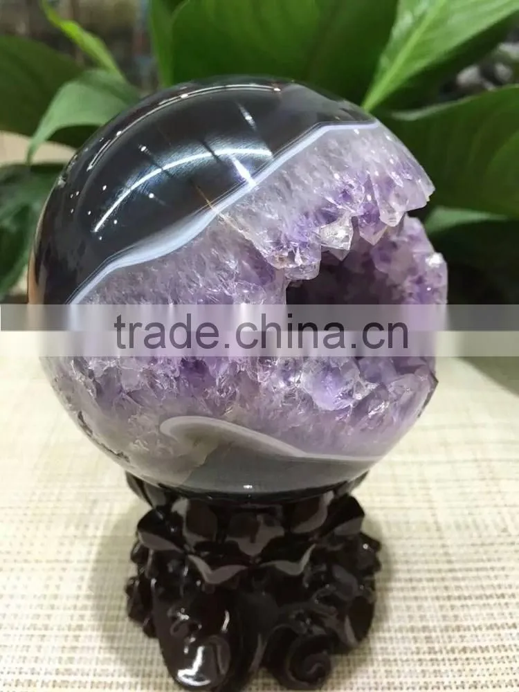 lovely natural agate geode amethyst laughing smile crystal ball sphere