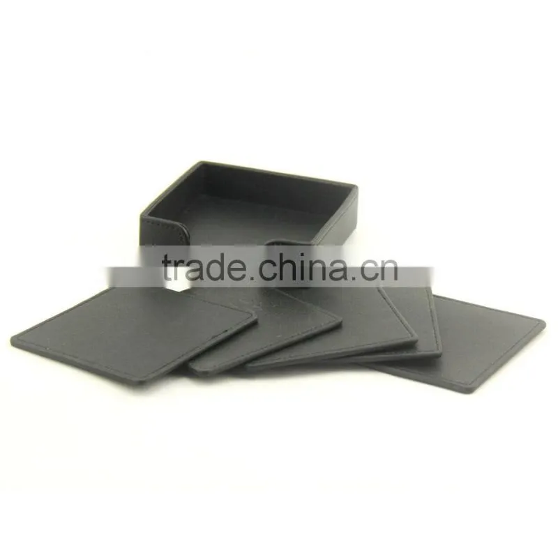 Black square PU leather coaster sets