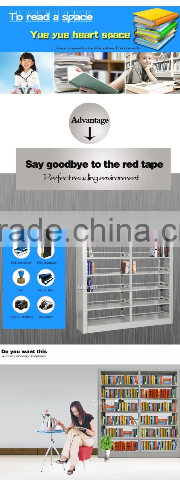 Library Furniture High Quality Durable full steel bookshelf