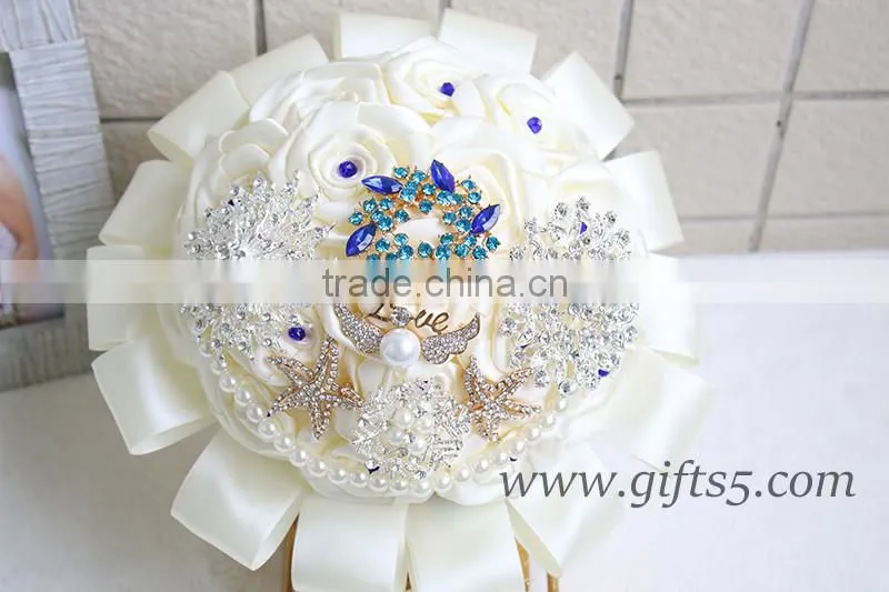 Exquisite Wedding Bouquet with blue beads