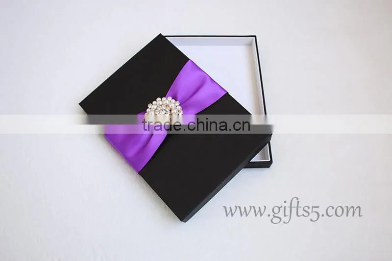 Elegant Black Wedding Invitation Boxes with brooch