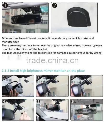 Latest 4.3 inch car rear view mirror monitor with universal bracket and waterproof camera