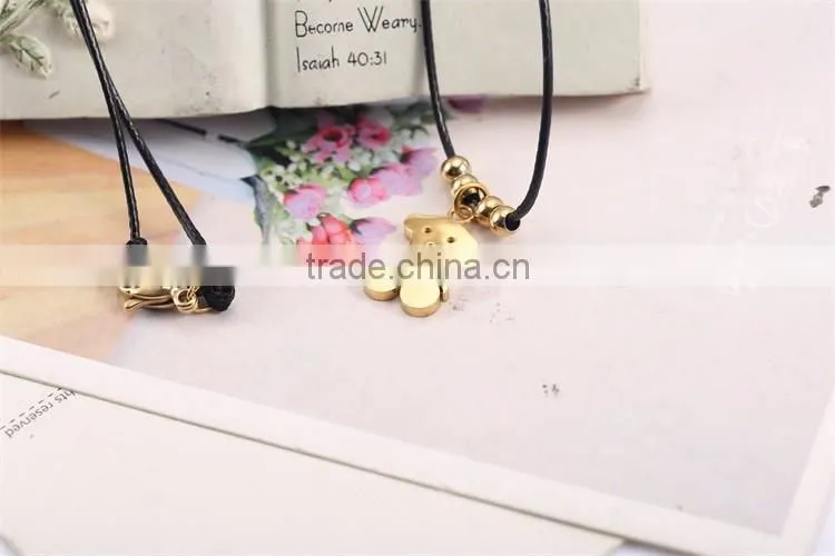Fashionable most popular simple black long rope friendship necklace with bear pendant