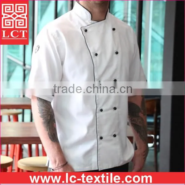 Recommend 2015 Double breasted slim fit design kitchen uniform with top quality finishing(LCTU0023)