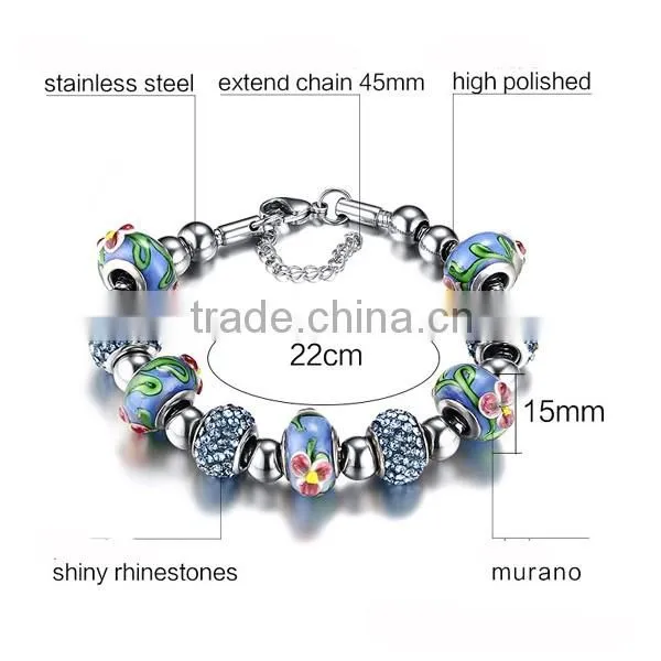Bohemian Style Flower Pattern Blue Bead Necklace And Bracelet Jewelry Sets