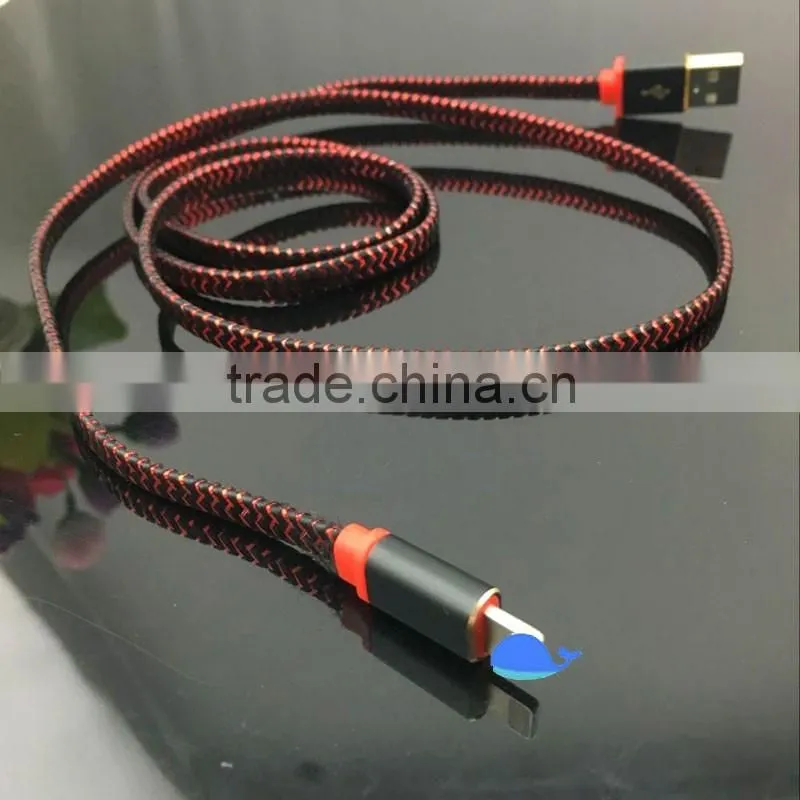 Newest 2016 colorful nylon braided usb cable 2 in 1 usb cable date line for iphone