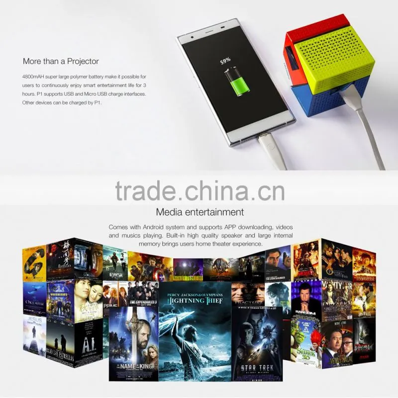 DOOGEE Cube P1 Smart Mini LED Projector Andriod4.4 Quad Core USB OTG 4800mAh Projectors for iphone IOS7.0 Android 4.2 Smartphone
