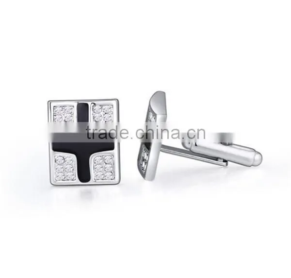 High polishing copper metal enamel crystal cufflinks jewelry mens cross cuff links for men