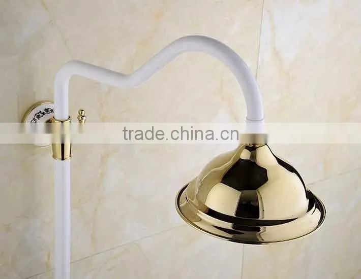 2016 Newly US wall mounted White Painting Baked bath&Shower Faucet Set Rain 8 inch Shower Head With Brass Handle Shower Golden