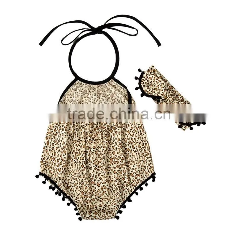 Baby Romper With Pompom And Headband.Summer Children Clothes.Floral Decoration.