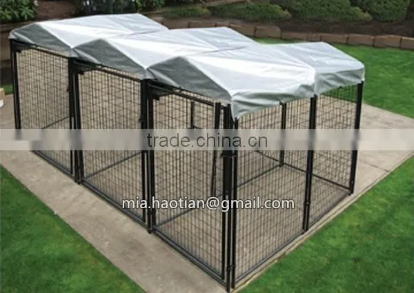 Wire tube welded black color coated dog enclosure Movable Triple dog kennel with roof