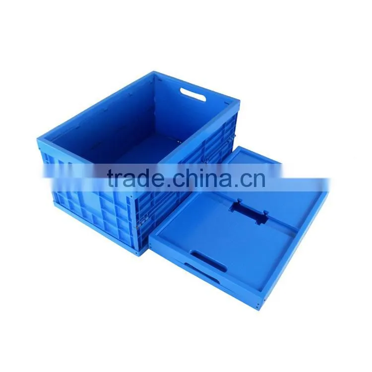 Plastic turnover storage folding box with hinged lid Vegetable crate folding
