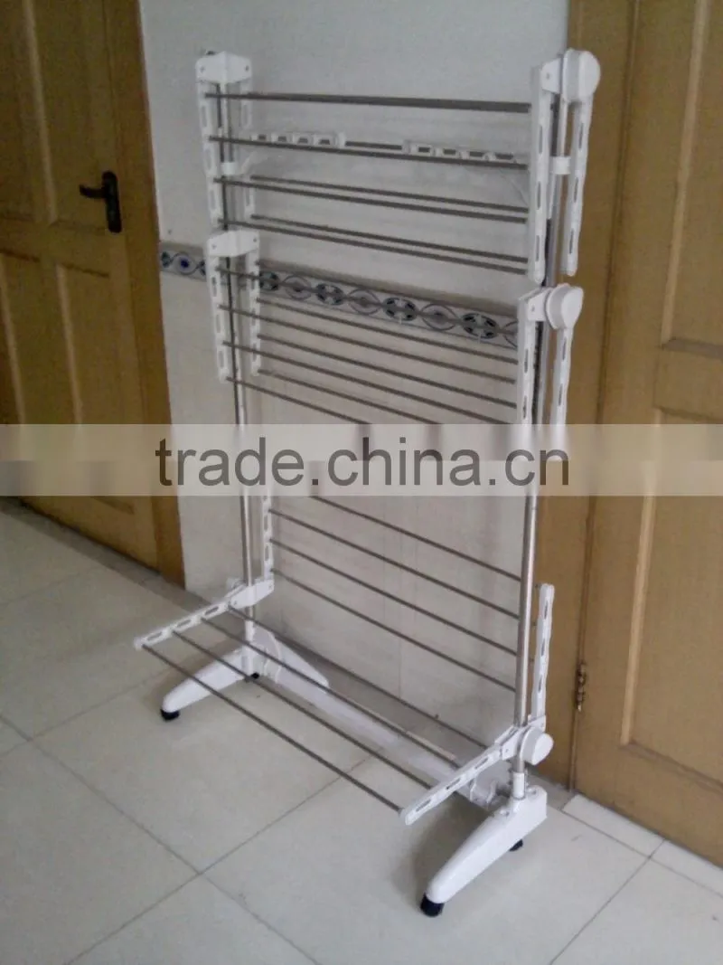 2017 hot sale portable clothes drying rack with 3 layers and 6 wheels design for adjustable bar