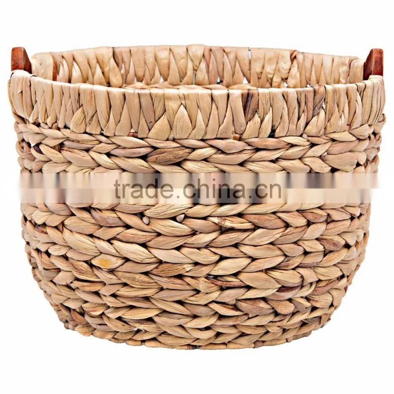 wholesale natural round water hyacinth basket with handles,water hyacinth basket manufacture