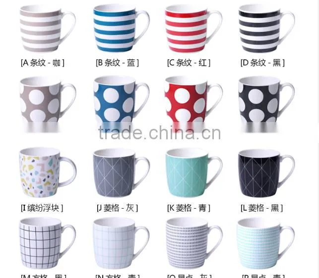 12-Ounce Porcelain Coffee Mug Red (white Dots Stripes grey )