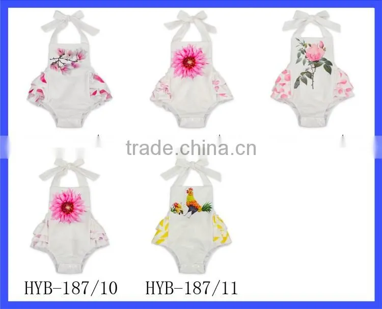 Boutique Girls Summer Backless Ruffle Halter Playsuit White Flower Kids Jumpsuit