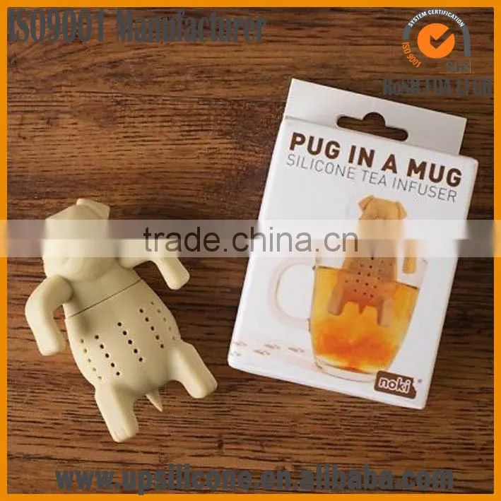 food grade BPA free cute dog/pet/ animal silicone tea infuser , pug shape tea infuser