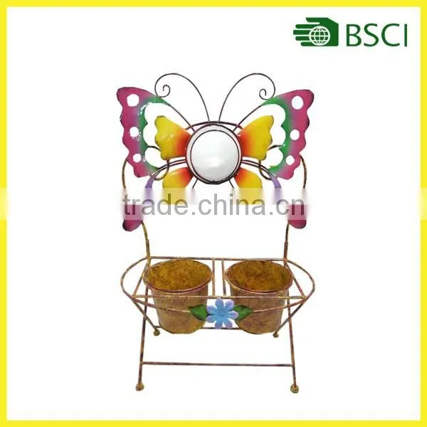 colorful metal butterfly planter with solar light for garden decoration