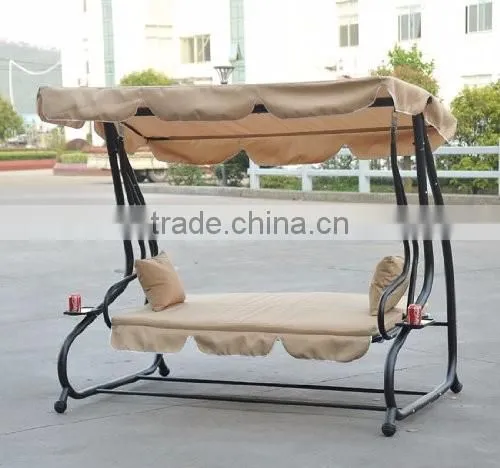 Customized 3 seats beige teslin hanging chair outdoor swing chair for hot sale