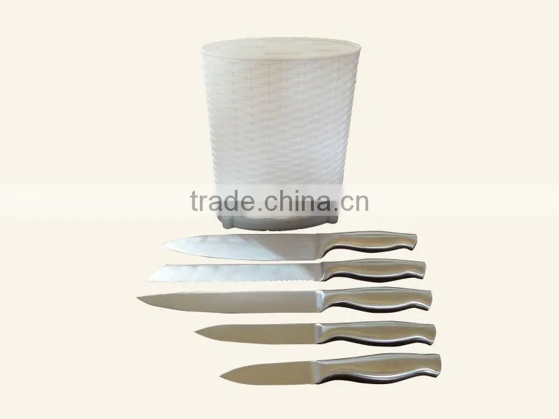 5 pieces stainless steel kitchen knife set with plastic block
