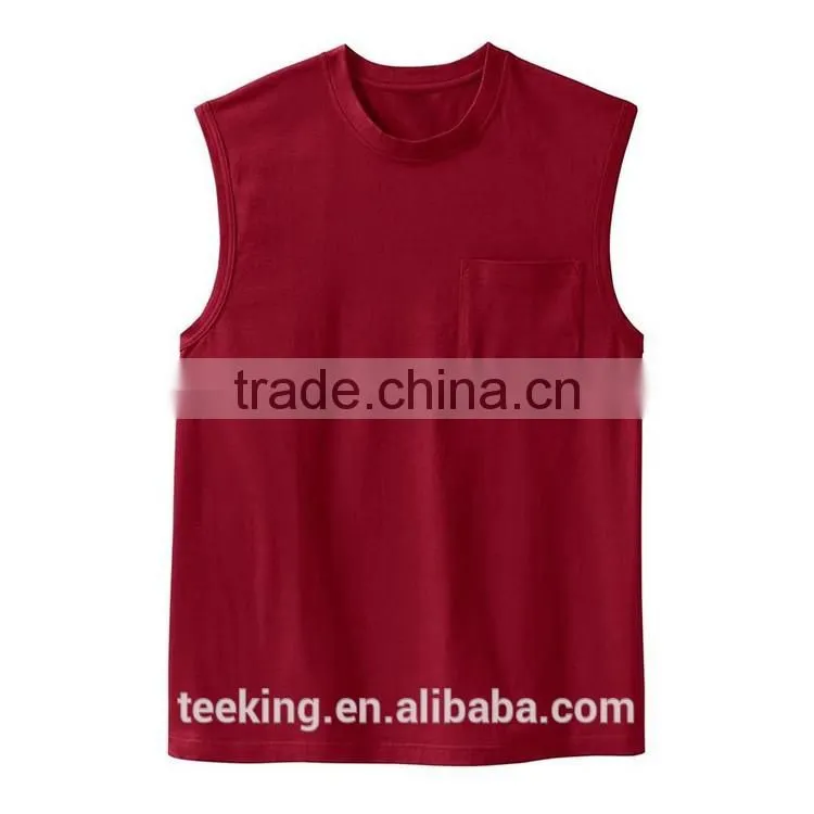 Fashion Bulk Blank Sleeveless Men T-shirt With Pocket