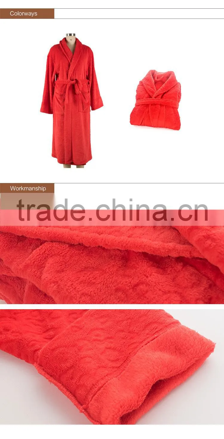 2016 NEW Embossed Coral Fleece Bathrobe with Solid Color