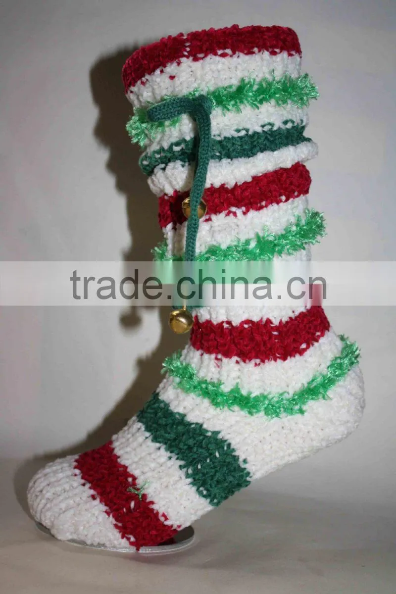 striped fluffy warm rattle slipper socks
