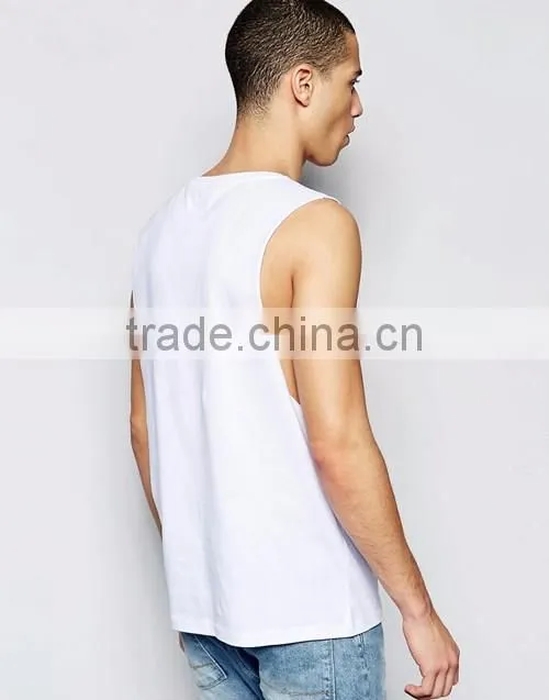 Wholesale sleeveless scoop neck dropped armhole plain t-shirt, men summer white tank top custom