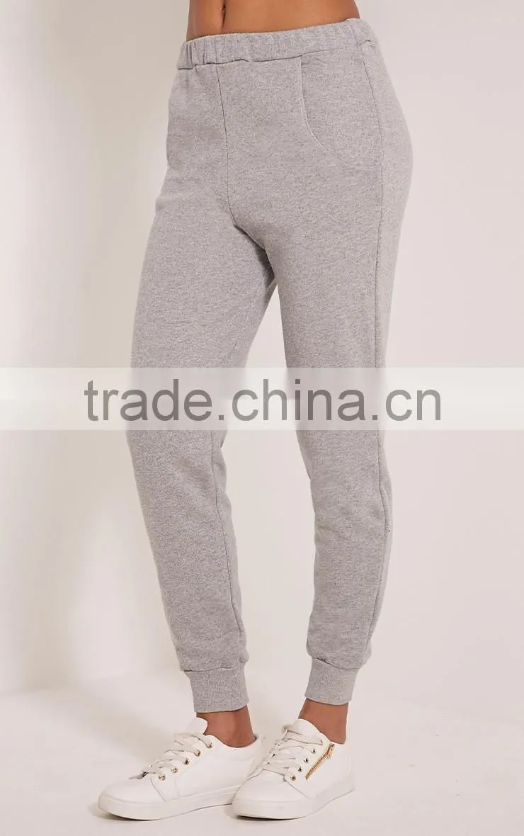 2017 High Quality Women Grey Jogger Pants French Terry Cotton Pants Sportwear Soft Cotton Pants Stretch Waist