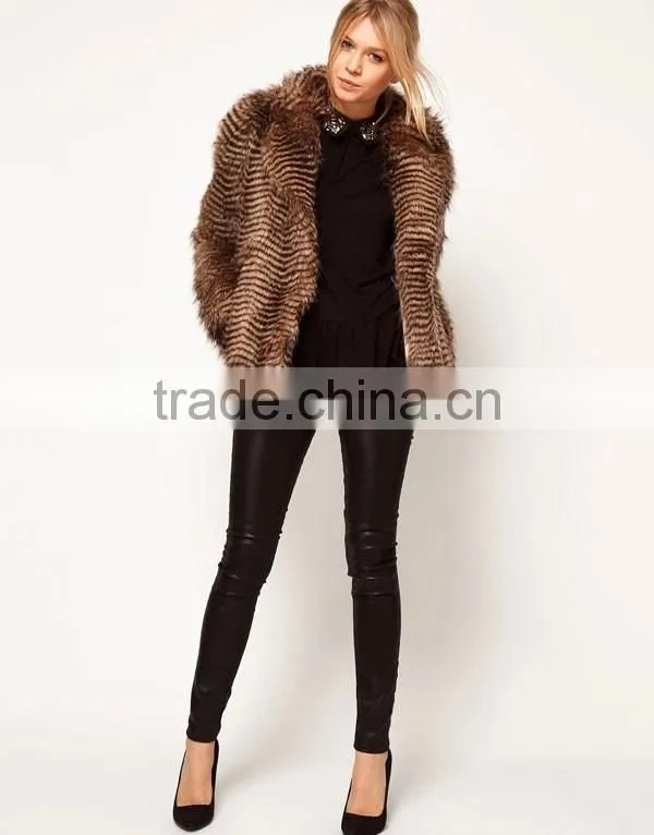 Brand 2015 Winter Women Long Turn-Down Collar Striped Faux Mink Fur Coats Plus Size Ladies Fur Coat Trench Outerwear