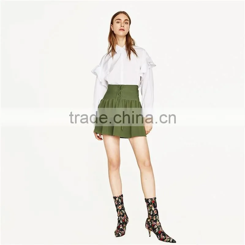 2017 OEM Spring Pleated Young Mini Oasis Skirts with Cords